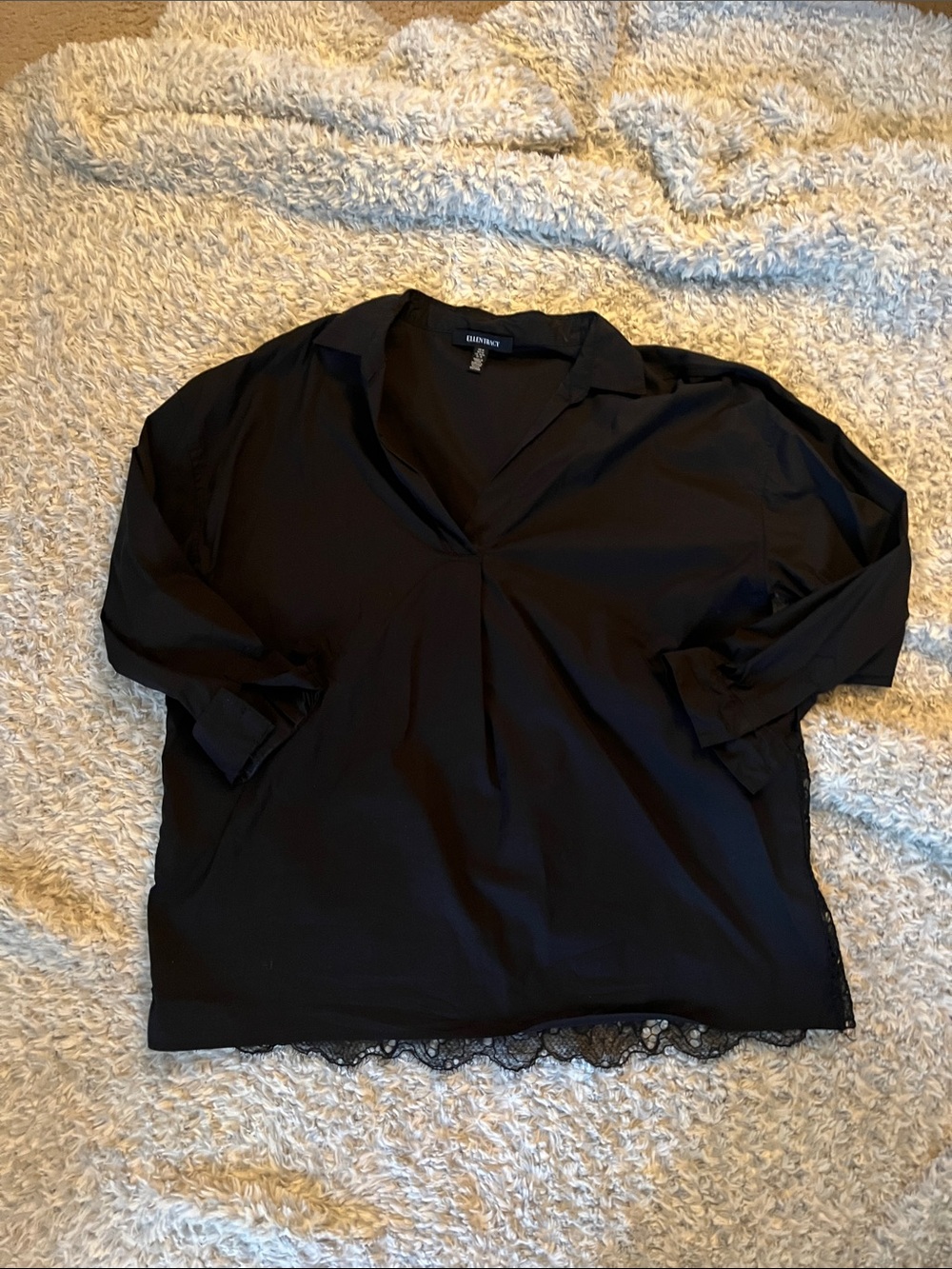 Ellen Tracy Black V-Neck Tunic with Lace Back